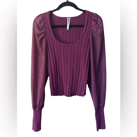 Anthropologie Puff Sleeve Shimmer Sweater Plum size xs - Picture 1 of 5